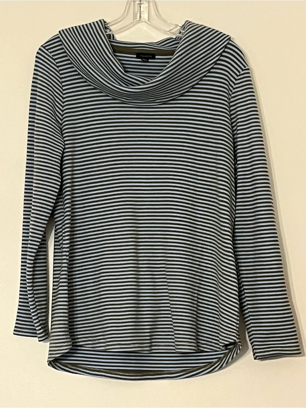 Talbots Light Blue and green Striped Cowl Neck Long Sleeve Top